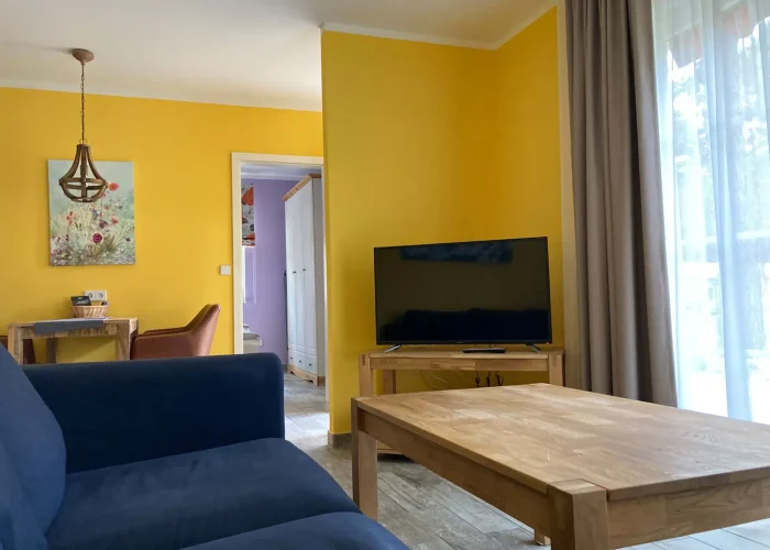 Ferienhaus Eichhörnchen Wohnzimmer Ausblick